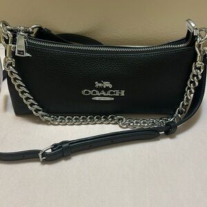 Coach Charlotte Black Pebble leather with Silver chain shoulder bag